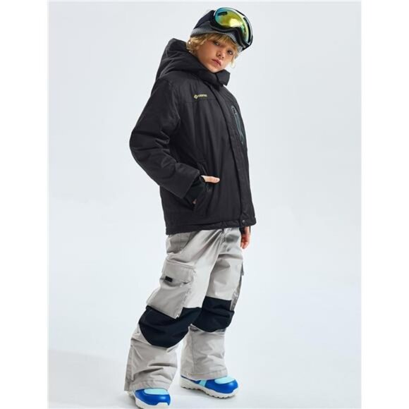 Boy's Waterproof Ski Snow Jacket Hooded Fleece Lined Windproof Winter Jacket - Picture 4 of 7